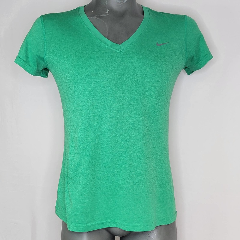 Nike Dri-Fit Womens Size Small Green V-Neck Short Sleeve Regular Fit T-Shirt